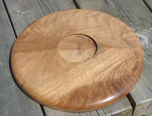 Mirror matched English walnut platter. Two pieces of the same board jointed using traditional cabinet making techniques with hand tools. Finely finished with food safe oils and waxes. the platter should be wiped clean and occasionally lightly polished. It is signed and dated 2019.